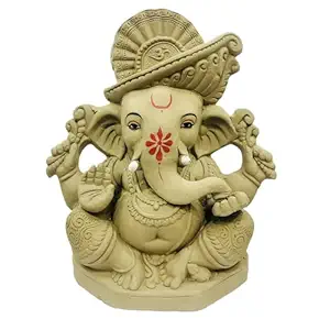 13 Inches Big Eco Friendly Biodegradable Ganesha Idol, Mitti Ganpati Statue for Visarjan at Home, Water Soluble Clay Idol for Ganesh Chaturthi (Natural)