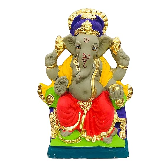 Eco Friendly 6 Inches. Biodegradable Ganesh Murti Mitti Ganpati Statue for Ganpati Visarjan Home Decor Religious God Water Soluble Clay Idol (Natural, Multicolor, Small)