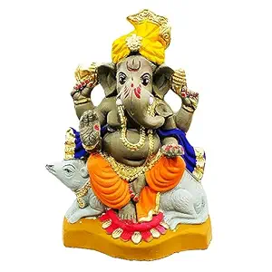  Eco Friendly 8 Inches Biodegradable Ganesh Murti Mitti Ganpati Statue for Ganpati Visarjan Home Decor Mati Ganesh Religious God Water Soluble Clay Idol (Natural Multicolor)