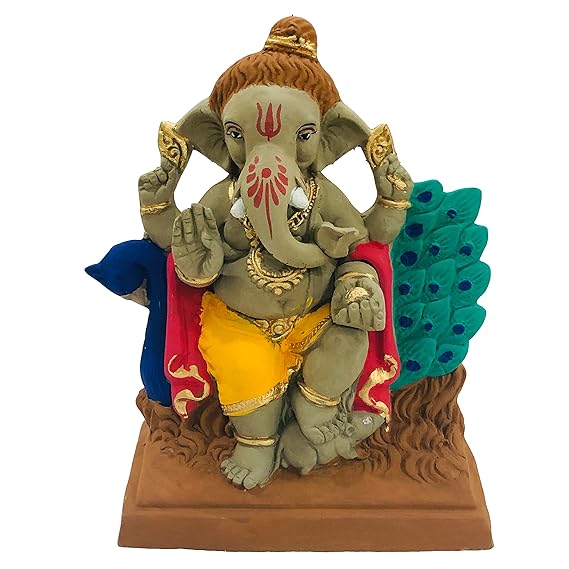  Eco Friendly 7.5 inches. Biodegradable Ganesh murti mitti ganpati Statue for Ganpati Visarjan Home Decor Mati Ganesh Religious God Water Soluble Clay Idol (Natural)