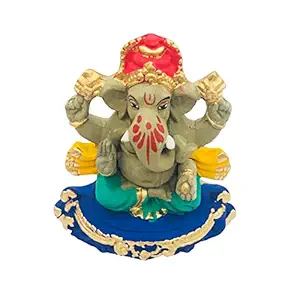  Eco Friendly Ganesha Idol, Handcrafted Biodegradable Clay/Mud Ganpati Murti, Water Soluble Ganesh Idol for Visarjan At Home (4 Inch. Small, Multicolor)