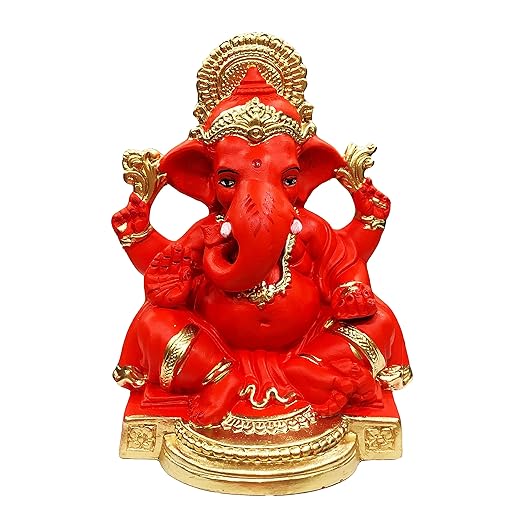 Eco Friendly 8 Inches Biodegradable Ganesh Murti Mitti Ganpati Statue for Visarjan Home Decor Religious God Water Soluble Clay Idol (Orange)