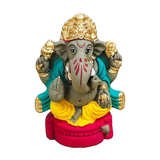 Eco Friendly Mati Ganesh Murti 3 Inches. Biodegradable Mitti Ganpati Statue for Ganpati Visarjan Home Decor Religious God Water Soluble Clay Idol (Color: Natural, Small)