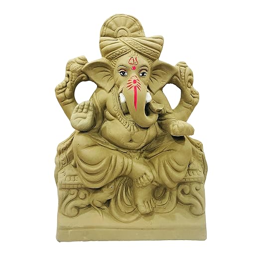  Eco Friendly Biodegradable Ganesha Idol, Ganpati Statue for Ganpati Visarjan Home Decor Mati Ganesh Water Soluble Clay Idol (Natural) (Size : 11 Inch)