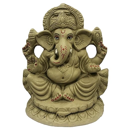 12 Inches Big Eco Friendly Biodegradable Ganesha Idol, Mitti Ganpati Statue for Visarjan at Home, Water Soluble Clay Idol (Natural)