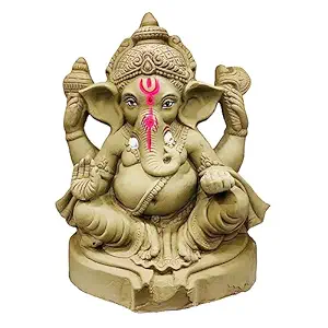 Eco Friendly Biodegradable Ganesh murti mitti ganpati Statue for Ganpati Visarjan Home Decor Mati Ganesh Religious God Water Soluble Clay Idol (Natural) (Size: 12 inches.)