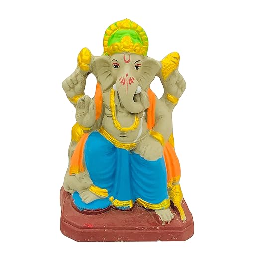  Eco Friendly Handcrafted Clay/Mud Ganpati Murti Biodegradable Kacchi Mitti Ganesha Water Soluble Ganesh Idol for Ganpati Visarjan(6 Inches Natural, Small)