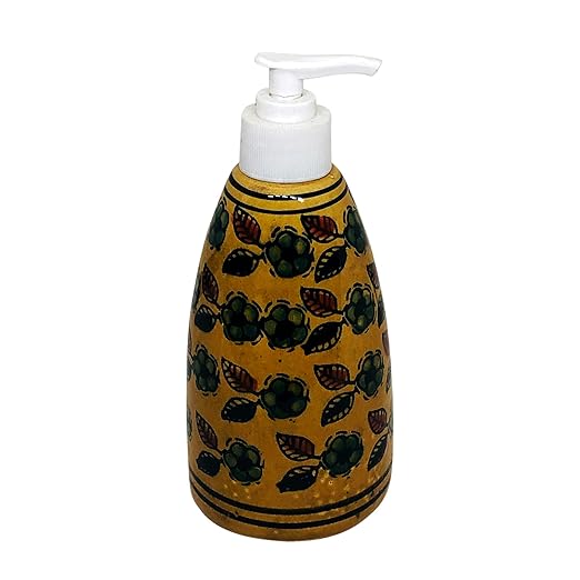  Handcrafted Ceramic handwash Liquid soap Dispenser/Shampoo Dispenser/Gel Dispenser for Bathroom, Kitchen (Brown, Height: 6.5 Inches.)