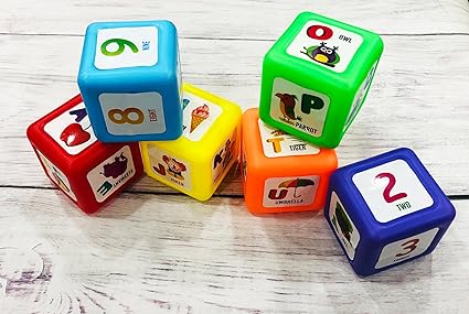 Colorful Learning Cubes, Educational Learning Blocks 6 Pcs., Alphabet, Numbers, Colors & Shapes Puzzle Cubes Toy for Kids(Multicolor, Age:3+)