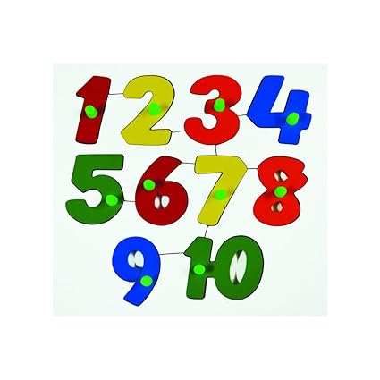 Wooden Number Puzzle - 1 to 10 with Knob Learning Educational Toy for Kids - Multi Colour