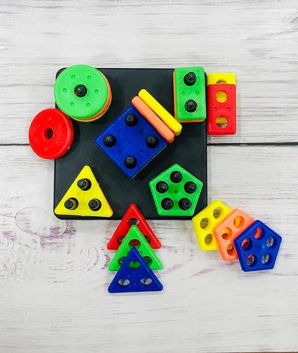 Shapes Sorter Square Column Blocks Sorting & Stacking Toys for Kids and Toddlers - Multi Color