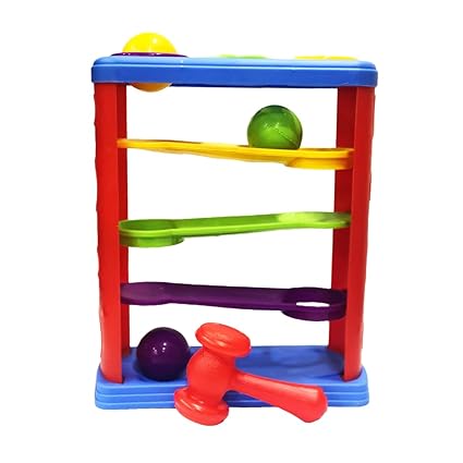  Hammer Knock Ball Toy for Babies and Toddlers, Multicolored, Pound and See The Balls Roll Down The Ramps, Safe and Non Toxic