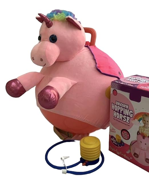 Bouncing Hopping Horse Ball Toy with Foot Pump, Soft Exterior for Indoor Play, Easy Clean Zipper Design (Pink)