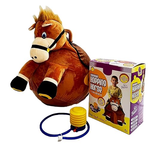 Bouncing Hopping Horse Ball Toy with Foot Pump, Soft Exterior for Indoor Play, Easy Clean Zipper Design (Brown)