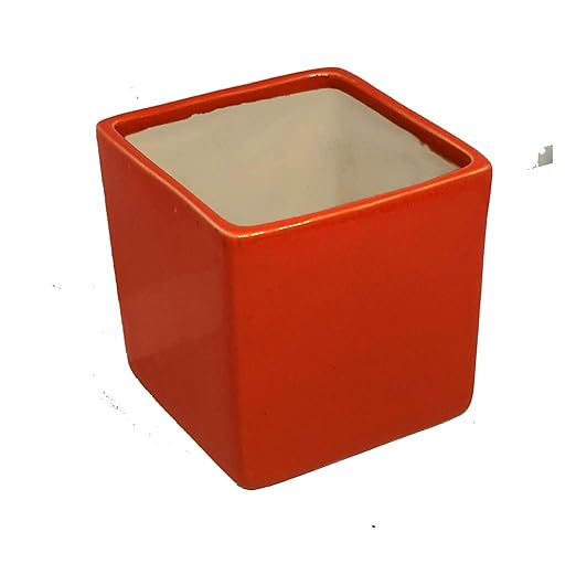  Glossy Square Ceramic Pots Planter for Indoor Plants,Home and Garden Decor,Office Decoration,Decorative Succulent Pot (Color: Orange)(Size:10 cms.)