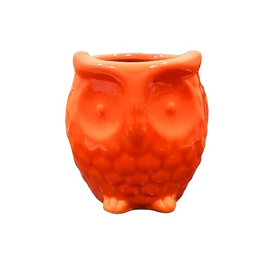 Owl Shaped Ceramic Pots Planters for Indoor Outdoor Plants, Home Balcony Decor, Garden Decor, Office Decor, Decorative Succulents Pot (Color: Orange, Size : 5 Inches.)