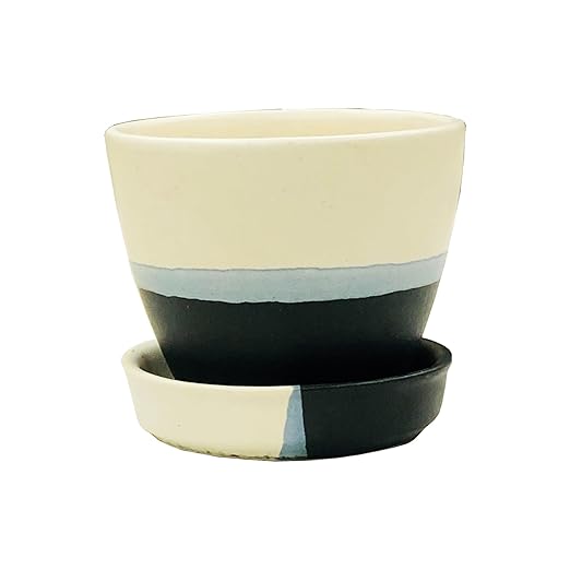 Two-Tone Ceramic Planter Pot with Detachable Drainage Saucer for Indoor & Outdoor Plants, Succulents, Home & Garden Decor (Size :4 Inches.) (Black-White)