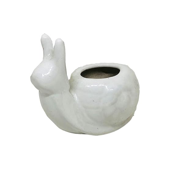  Glossy Snail Miniature Ceramic Planters for Indoor Plants,Home Decor,Garden Decor,Office Decor,Decorative Succulents Pot (Color: White)(L:10 cm, W:5.5 cm, H:8.5 cm)