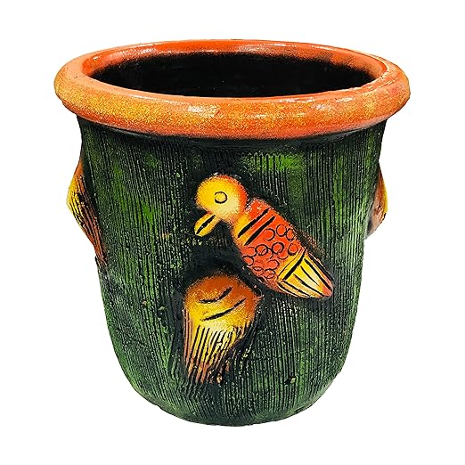 Garden Handcrafted Terracotta Pot, Plant Container, Mitti Gamla for Home Decor,Garden Decor,Office Decor (Size : 9 Inches.) (Multicolor)