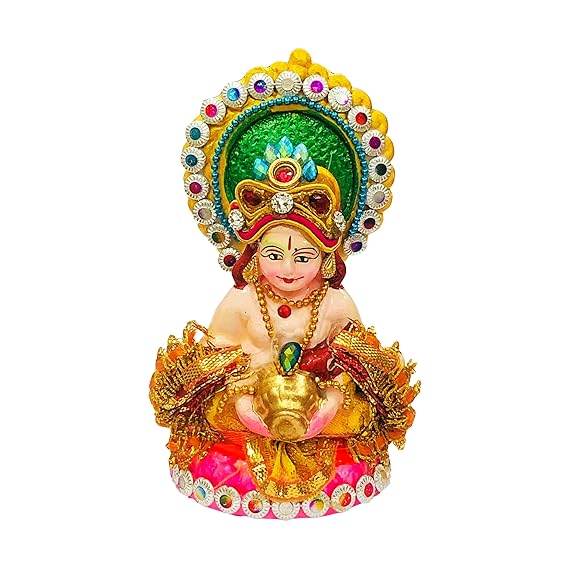  Handcrafted Terracotta Earthen Clay Bejeweled Kuber Ji Murti Statue Idol for Diwali Pooja, Home Decoration (Height : 10 Cms., Multicolor)