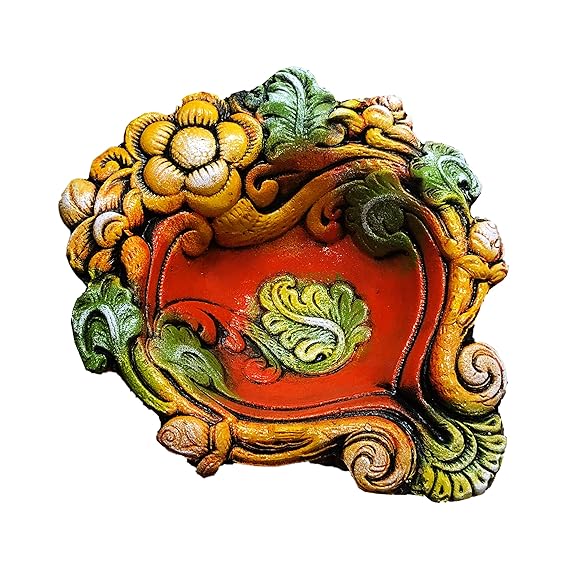  Handcrafted Terracotta/Earthen Clay Akhand Diwali Diya/Tealight for Dipawali Pooja/Puja Big Diya(Size[LxWxH(in Cms.)]-17x20x5) (Multi Color)