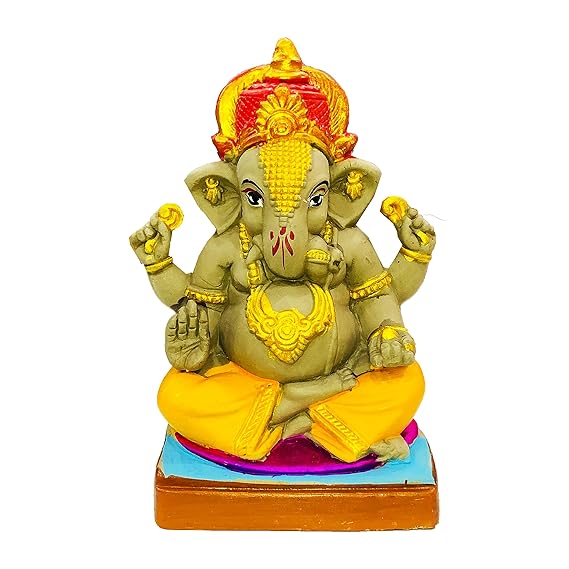  Eco Friendly Handcrafted Clay/Mud Ganpati Murti Biodegradable Kacchi Mitti Ganesha Water Soluble Ganesh Idol for Ganpati Visarjan (H:6 Inch, Small, Multicolor)