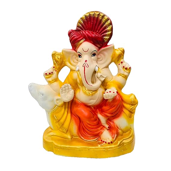 12 Inches. Big Eco Friendly Biodegradable Ganesh Mitti Idol, Ganpati Statue for Ganpati Visarjan Home Decor Mati Ganesh Water Soluble Clay Idol (Multicolor)