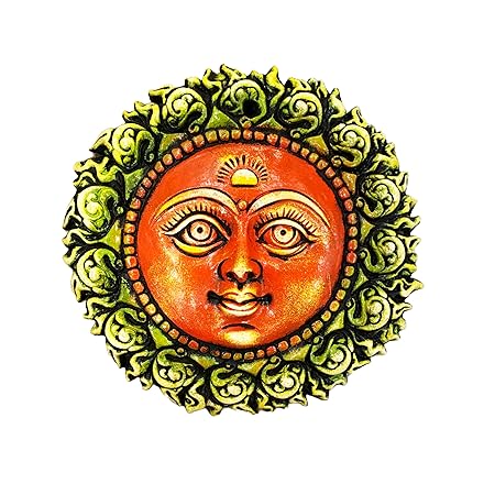 Decorative Sun Face Wall Hanging, Terracotta Art Sculpture, 20 cm / 8 Inches., Multicolour, Traditional Home Decor