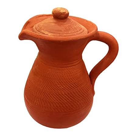 Traditional Clay Pot for Water, Handmade Mitti Ka Jug with Lid, Self Cooling Mud Jug For Summer (1 Liter)