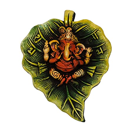 Handcrafted Terracotta/Earthen Clay Lord Ganesha On Leaf Wall Hanging for Home Decor,Garden Decor,Office Decor,Subh Labh Wall Hanging (Color: Multi)
