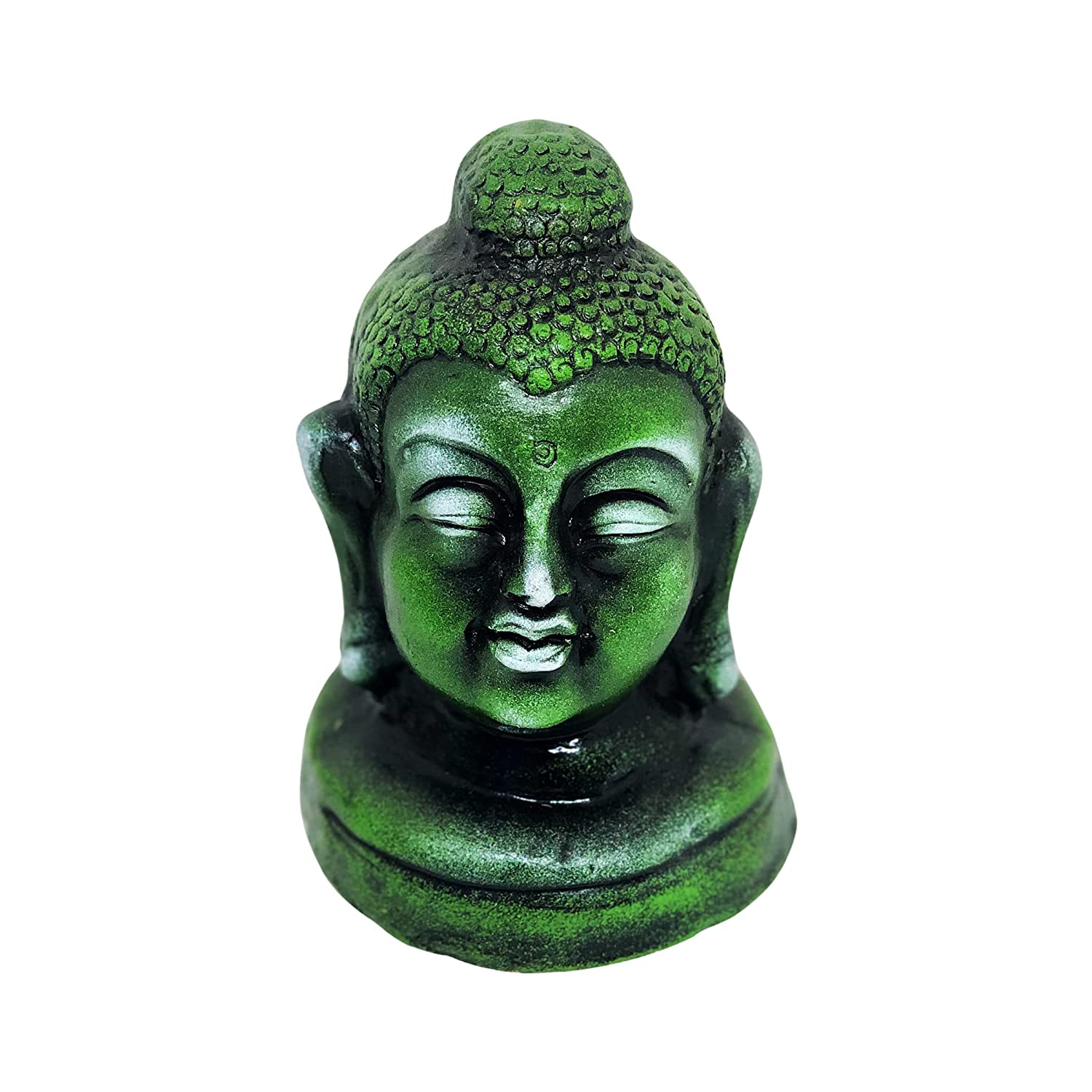 Handcrafted Terracotta Earthenware Buddha Face for Garden Decoration, Home Decor, Living Room Decor (Size : 4.7 Inches x 4.7 Inches. x 6.7 Inches.) (Green) 