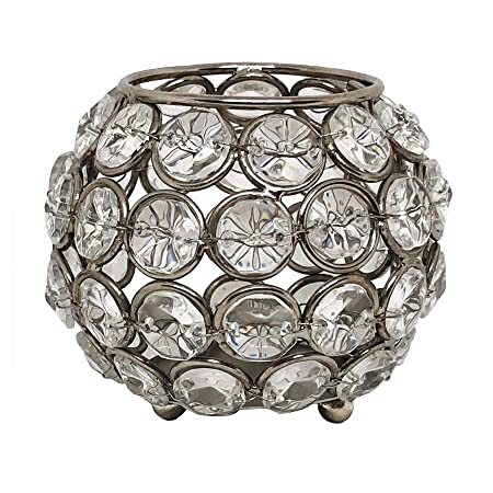 Handcrafted Silver Clear Crystal Tea Light Candle Holder Diwali/Chirstmas Home Decoration Gift Item/Home Decor Item (Dia : 9 Cms,Height : 8 Cms.)