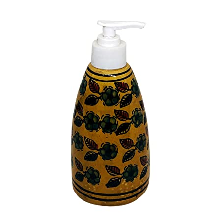 Handcrafted Ceramic handwash Liquid soap Dispenser/Shampoo Dispenser/Gel Dispenser for Bathroom, Kitchen (Brown, Height: 6.5 Inches.)