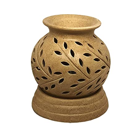 Electric Ceramic Aroma Oil Diffuser/Oil Burner with Leaf Cutwork for Home, Office and Spa (Height : 16 Cms.) Color : Brown