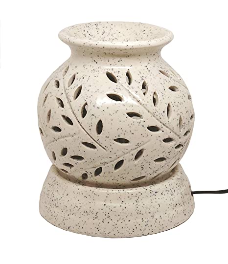  Electric Ceramic Aroma Oil Diffuser/Oil Burner with Leaf Cutwork for Home, Office and Spa (Height : 16 Cms.) Color : White
