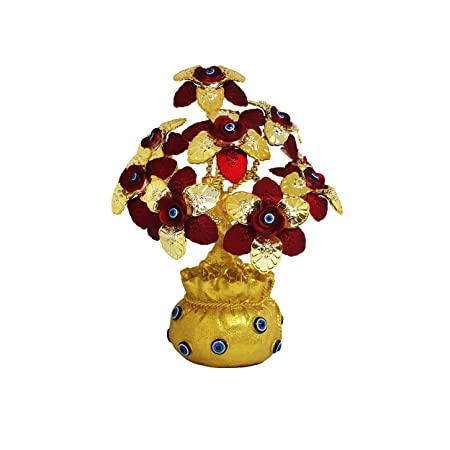 Blue Evil Eye Tree Feng Shui Decorative Showpiece for Protection, Good Luck & Prosperity [L:24 Cms, H :24 Cms.(Approx.)] (Color : Golden,Red)