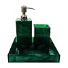  Handcrafted Square Premium Resin Bathroom Set of 4 Pieces, Glossy Finish Luxury Bathroom Kitchen Accessory, Soap Dispenser, Brush Holder, Towel Tray, Soap Dish Holder (Color : Dark Green)