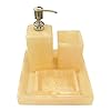 Handcrafted Square Premium Resin Bathroom Set of 4 Pieces, Glossy Finish Luxury Bathroom Kitchen Accessory, Soap Dispenser, Brush Holder, Towel Tray, Soap Dish Holder (Color : Ivory)