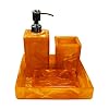 Handcrafted Square Premium Resin Bathroom Set of 4 Pieces, Glossy Finish Luxury Bathroom Kitchen Accessory, Soap Dispenser, Brush Holder, Towel Tray, Soap Dish Holder (Color : Orange)