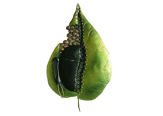 Handmade Wrought Iron Buddha Leaf Wall Art Masterpiece For Home Decor (Size: 18x12 Inches, Metal)