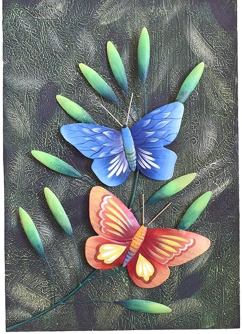 Wrought Iron Wall Art Masterpiece For Home Decor (Size: 14x1.5x22 inches, Multicolor) (Butterfly style 1 Wall Art)