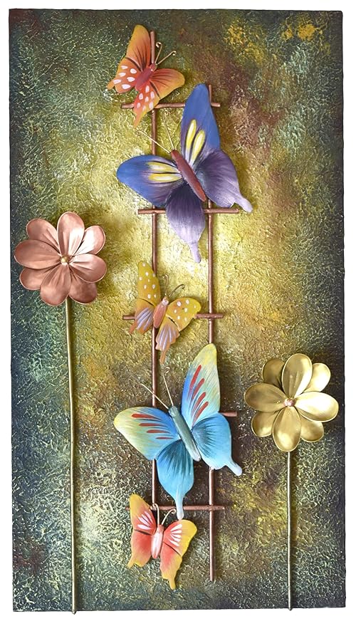  Wrought Iron Wall Art Masterpiece For Home Decor (Size: 14x1.5x22 inches, Multicolor) (Butterfly Style 2 Wall Art)