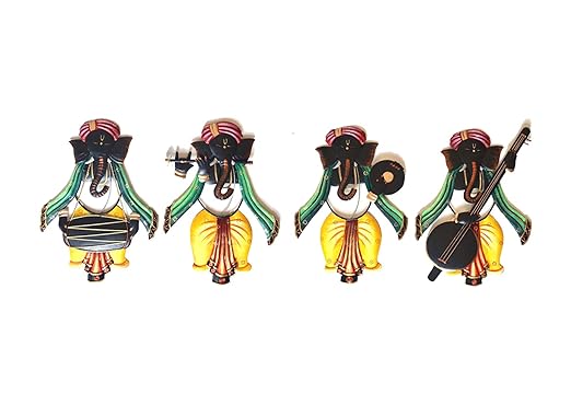 Handcrafted Wrought Iron Lord Ganesha Wall Hangings For Home Decor(Set Of 4, Size: 16x8 Inches, Metal)