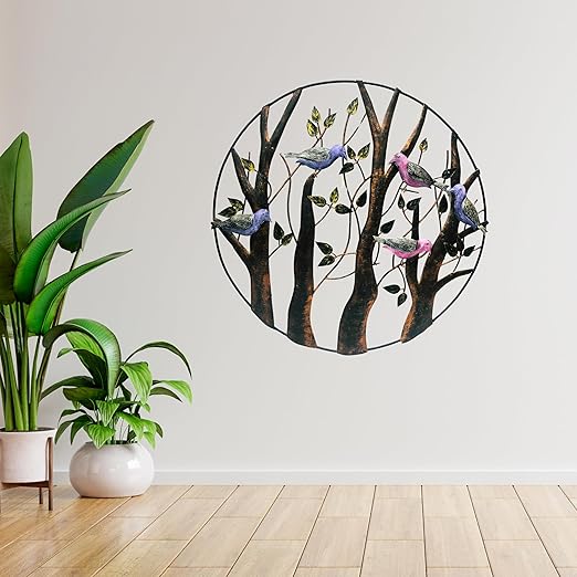 Handcrafted Circular Wrought Iron 18 Inch Wall Art Featuring Branches Of Joy In Living Room, Offices Décor, Home Décor (Multicolor, 18 Inches)