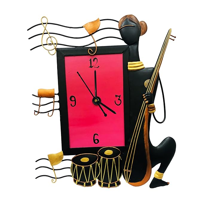 Handcrafted Wrought Iron Wall Clock Hanging Style for Home Decor (Size : 18 Inches.) (Black)