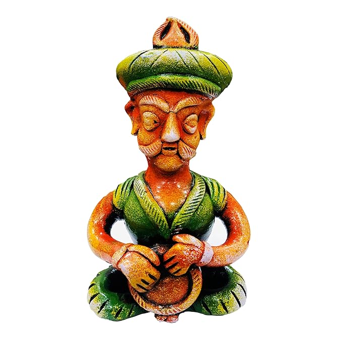  Handcrafted Terracotta Earthenware Musician Statue Showpiece for Garden Decoration, Home Decor, Living Room Decor (Size : 5.5 Inches x 4 Inches. x 9.4 Inches.) (Multicolor)