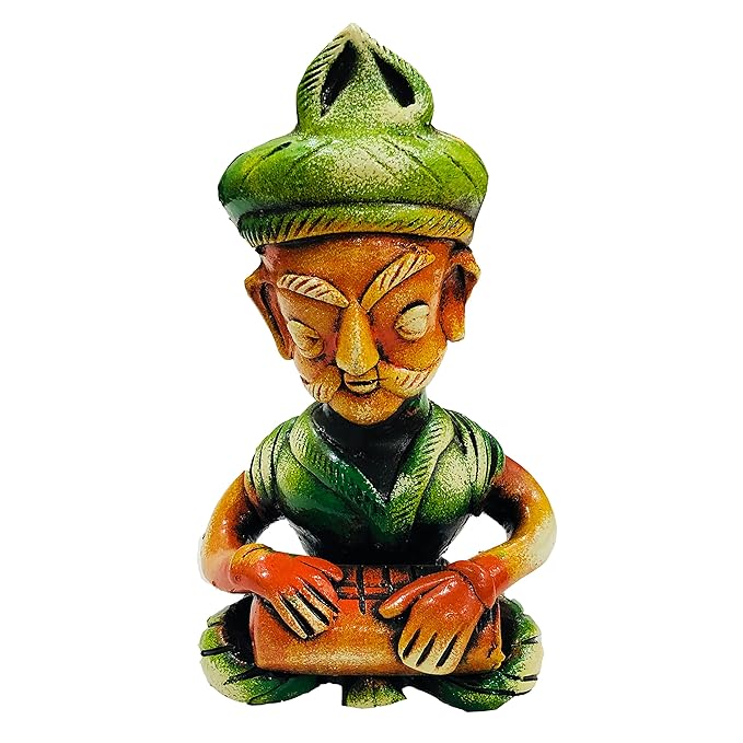 Handcrafted Terracotta Baba, Earthenware Musician Statue Playing Music Showpiece for Garden Decoration, Home and Living Room Decor (Size :9.4 Inches) (Multicolor)