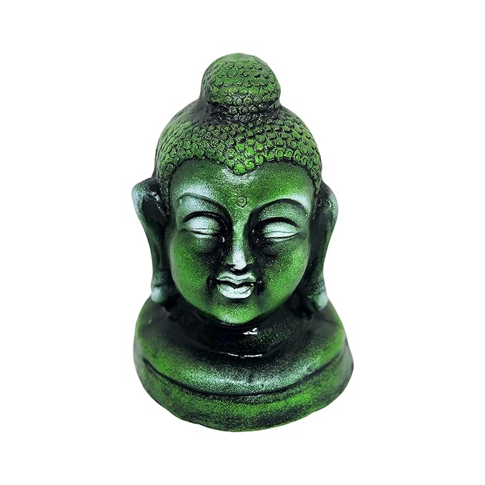 Handcrafted Terracotta Earthenware Buddha Face for Garden Decoration, Home Decor, Living Room Decor (Size : 4.7 Inches x 4.7 Inches. x 6.7 Inches.) (Green)