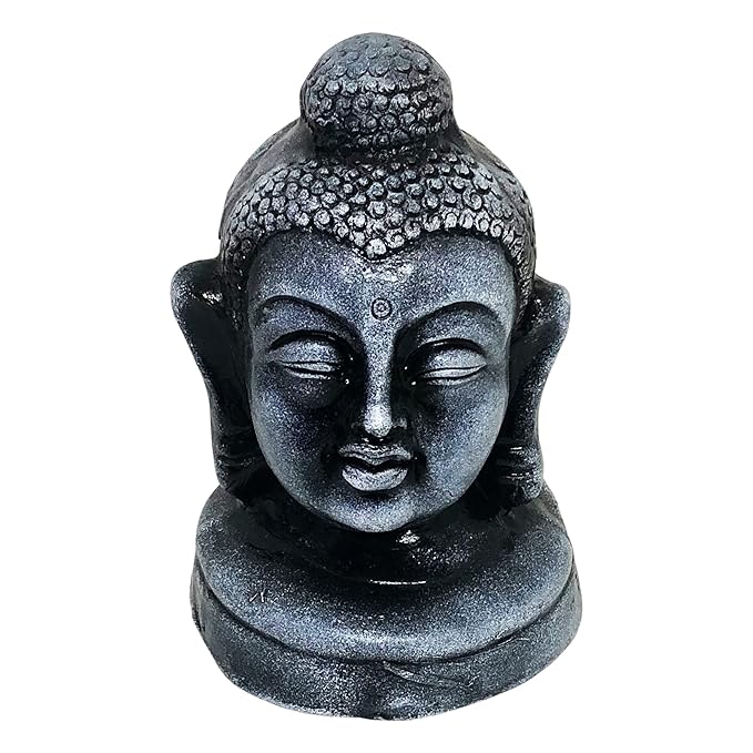  Handcrafted Terracotta Earthenware Buddha Face for Garden Decoration, Home Decor, Living Room Decor (Size : 4.7 Inches x 4.7 Inches. x 6.7 Inches.) (Stone Grey)