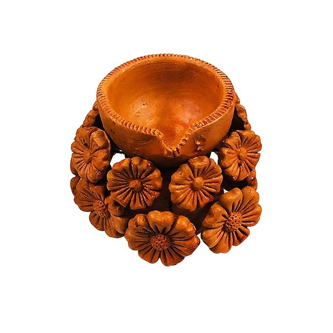  Handcrafted Terracotta/Earthen Clay Decorative Diya Diwali Diya (Size : 10.5x7 Cms.)